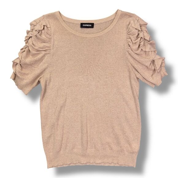 Express Metallic Gold Ruched Sleeve Blouse Sz M - Picture 6 of 10